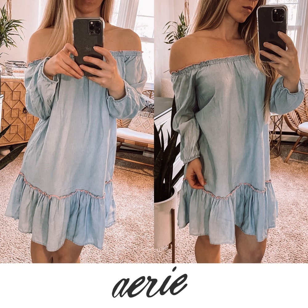 Aerie | Off the Shoulder Flowy Beach Over Up Dress